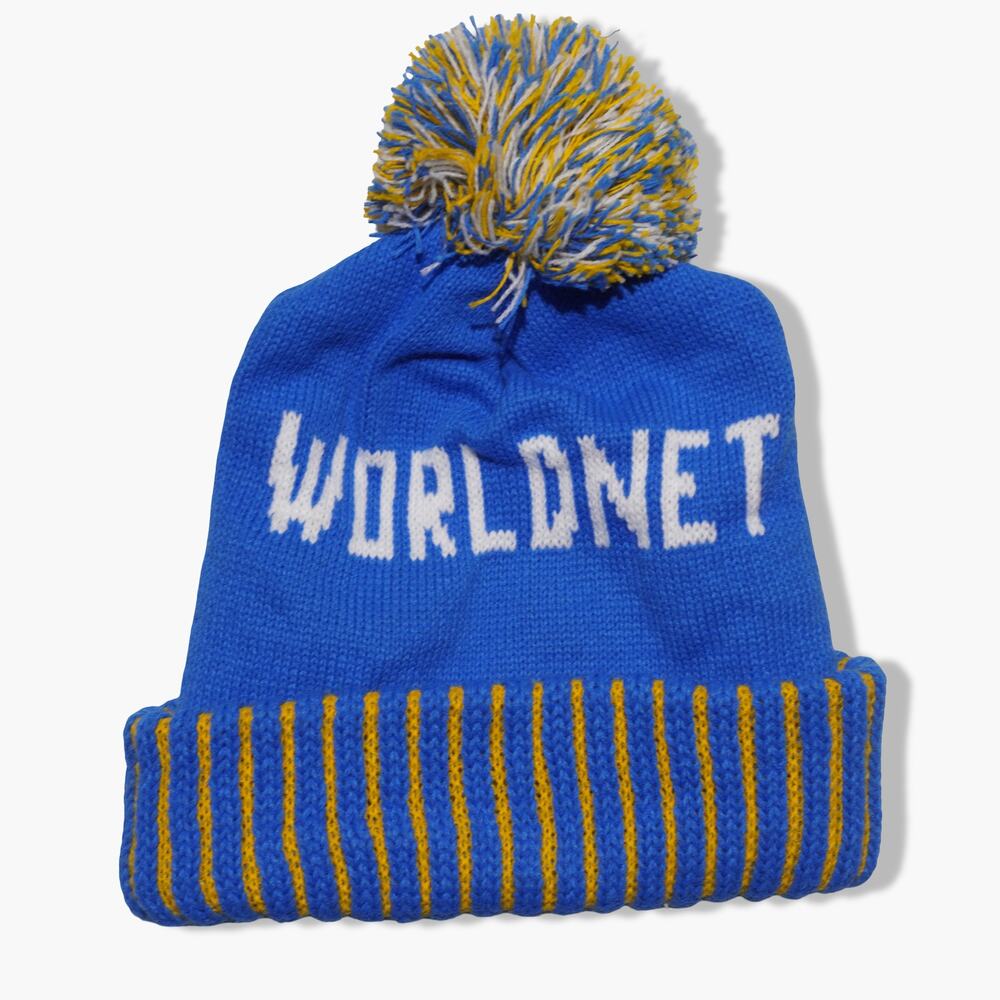 WORLDNET Blue and Yellow Ribbed POM Beanie - Picture 2 of 5